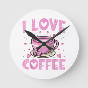 I Love Coffee - Funny Coffee Drinker Caffeine Addi Round Clock