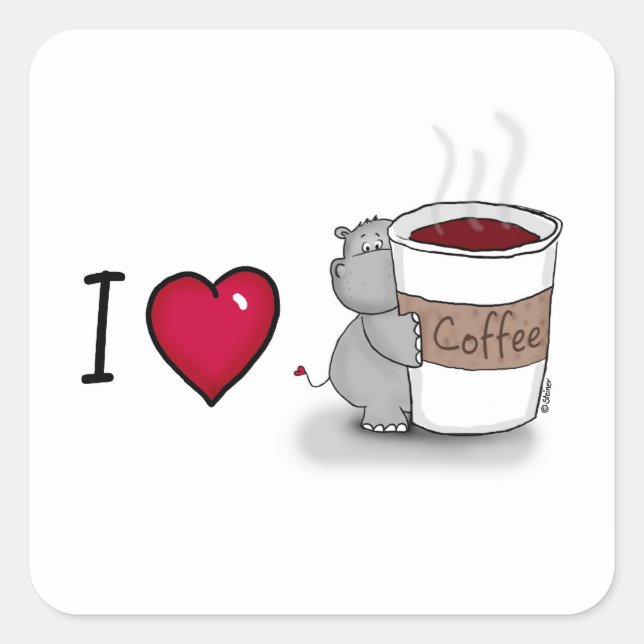 I love coffee - Hippo loves coffe Square Sticker (Front)