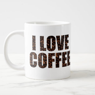I Love Coffee in Roasted Coffee Beans Font Large Coffee Mug