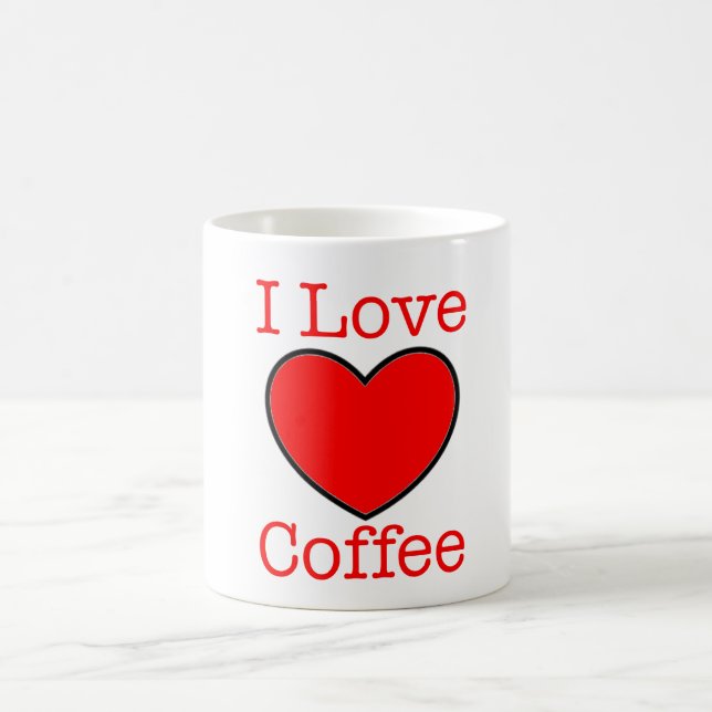 I Love Coffee Mug Heart Design Red Black (Center)