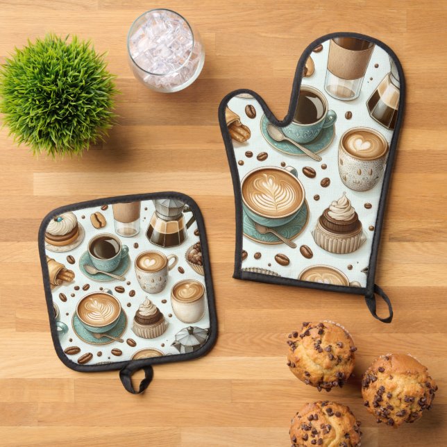 I Love Coffee Oven Mitt & Pot Holder Set (Top Down)