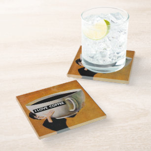 I love coffee retro glass coaster