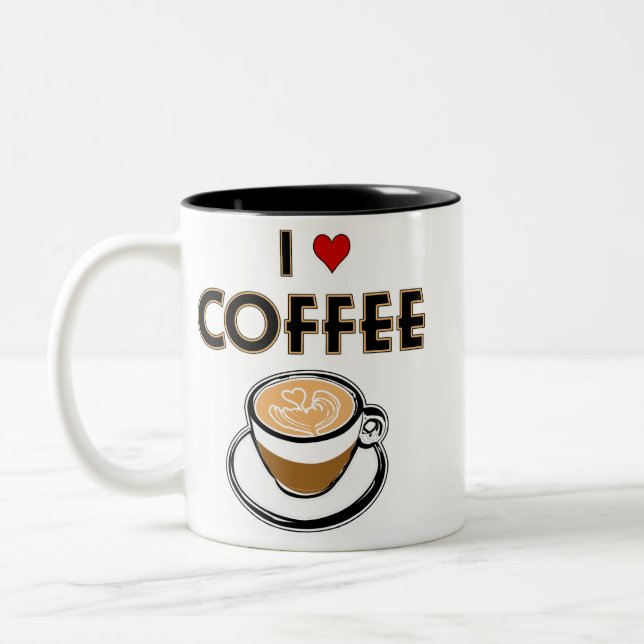 I Love Coffee Two-Tone Coffee Mug (Left)