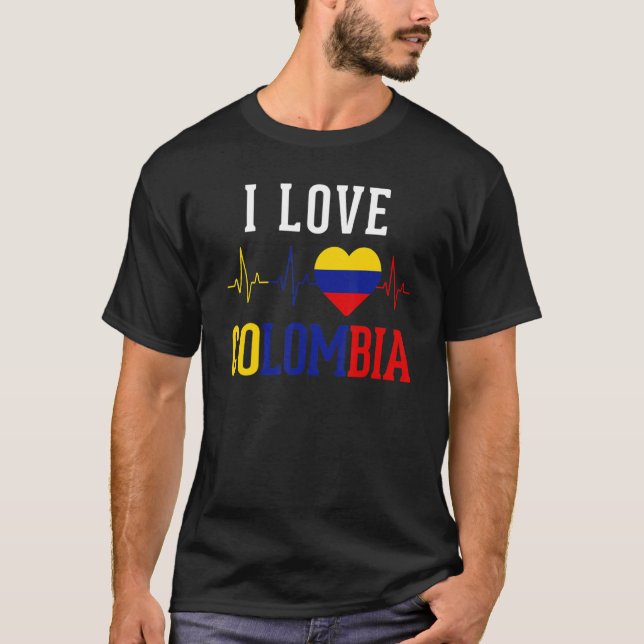 I Love Colombia Flag Camiseta Heartbeat Pride Men  T-Shirt (Front)