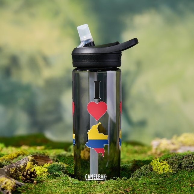 I Love Colombia Heart Colombian National Flag Map Water Bottle (Outdoor)