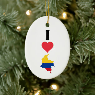 I Love Colombia Vertical I Heart Country Flag Map Ceramic Tree Decoration