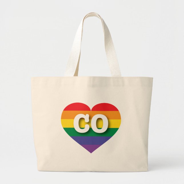 I Love Colorado Rainbow Heart Large Tote Bag (Front)