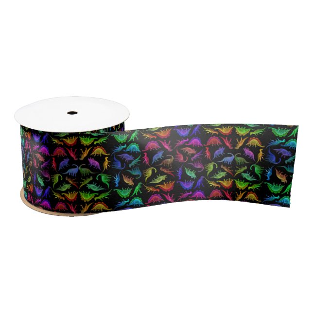 I Love Colourful Dinosaurs Dark Ribbon Satin Ribbon (Spool)