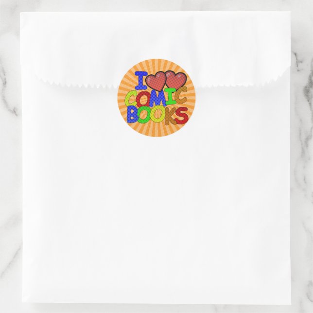 I Love Comic Books Classic Round Sticker (Bag)