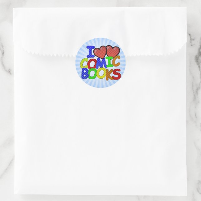 I Love Comic Books Classic Round Sticker (Bag)