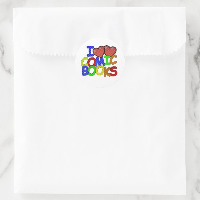 I Love Comic Books Classic Round Sticker (Bag)