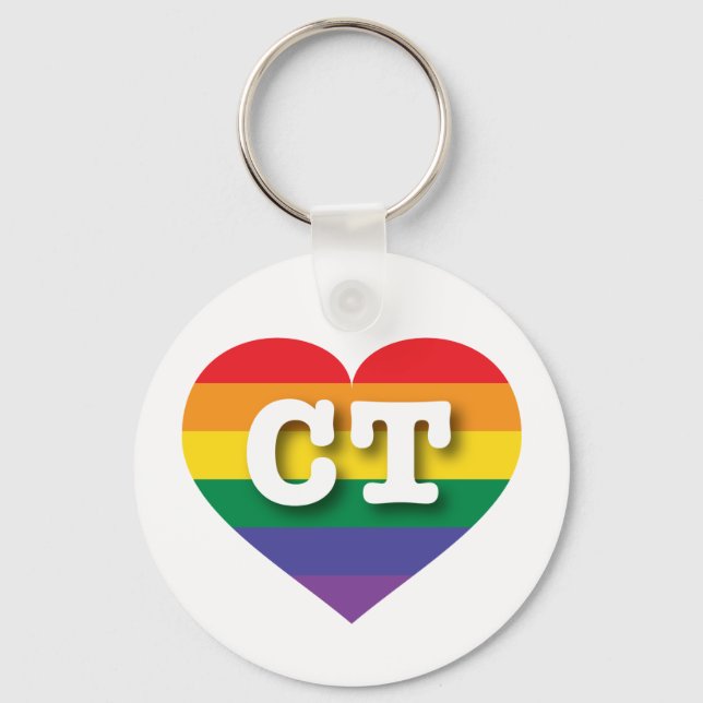 I Love Connecticut Rainbow Heart Key Ring (Front)