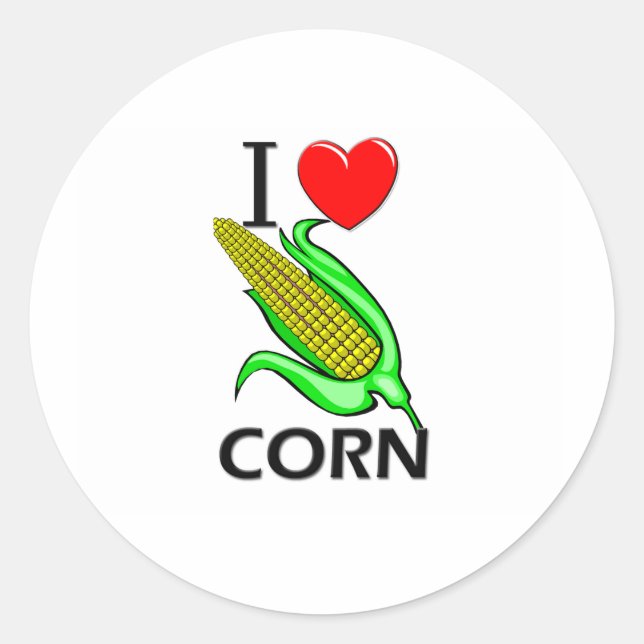 I Love Corn Classic Round Sticker (Front)
