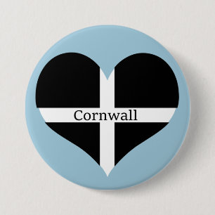 I Love Cornwall St Piran Flag Heart Design 7.5 Cm Round Badge