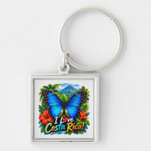 I Love Costa Rica Blue Morpho Butterfly Key Ring