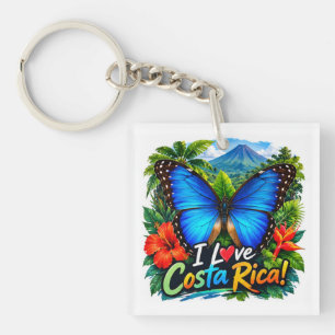 I Love Costa Rica Blue Morpho Butterfly Key Ring