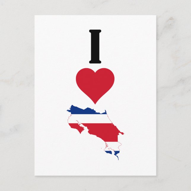 I Love Costa Rica Vertical Heart Country Flag Map Postcard (Front)