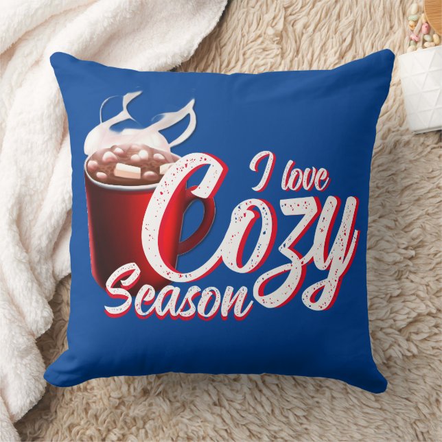 I Love Cosy Season Blue Cushion (Blanket)