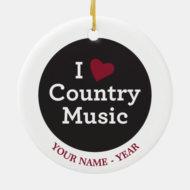 I Love Country Music Ceramic Tree Decoration (Back)