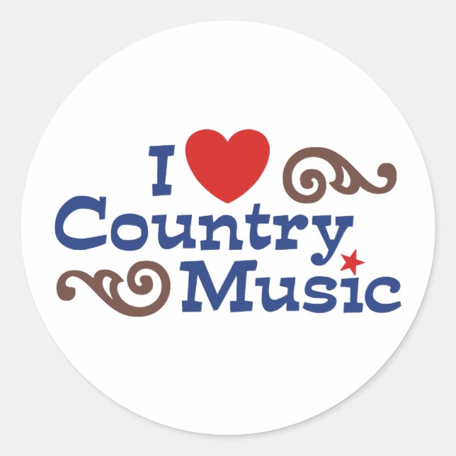 I Love Country Music Classic Round Sticker (Front)