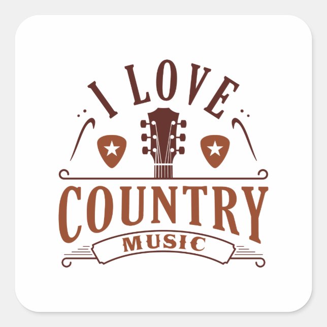 I Love Country Music Square Sticker (Front)