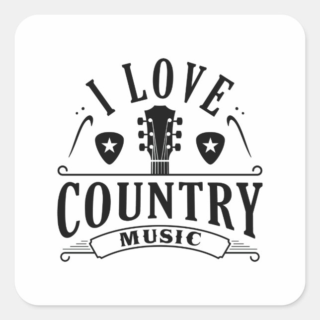 I Love Country Music Square Sticker (Front)