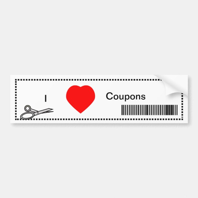 I Love Coupons - Red Heart and Bar Code Bumper Sticker (Front)