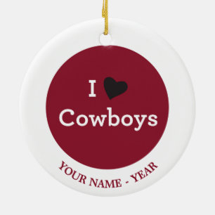 I Love Cowboys Ceramic Tree Decoration