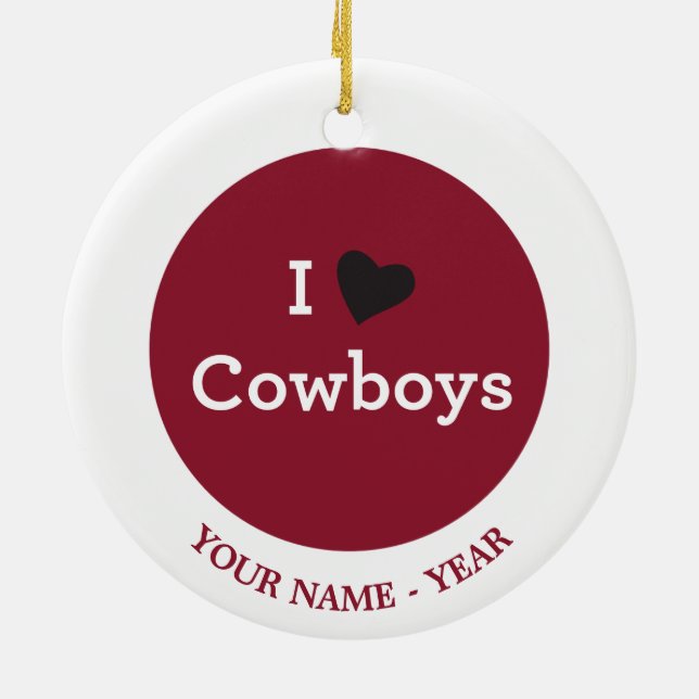 I Love Cowboys Ceramic Tree Decoration (Back)