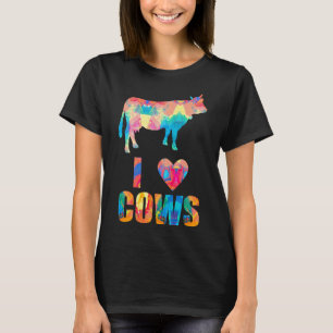I Love Cows Colourful Flowers Pattern Heart Cow Pr T-Shirt