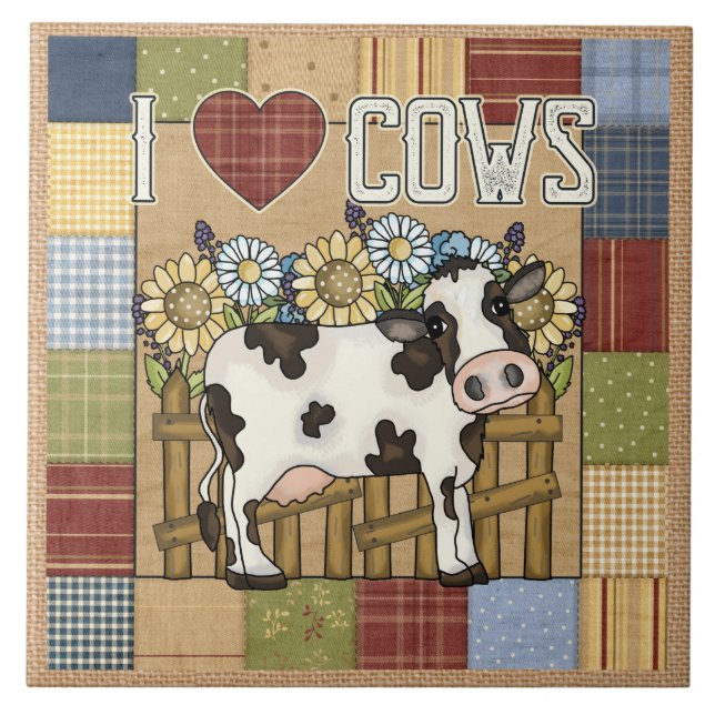 I Love Cows Country Patchwork Tile (Front)