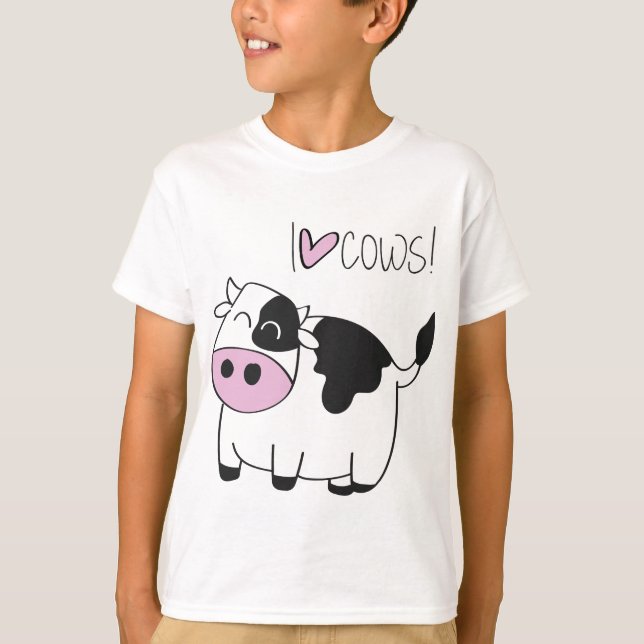 I Love Cows - cute funny cartoon cow T-Shirt (Front)