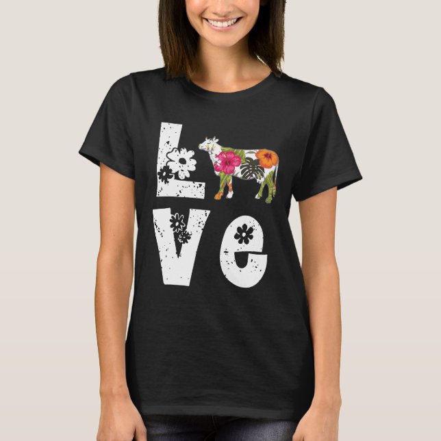 I Love Cows Flower T-Shirt (Front)