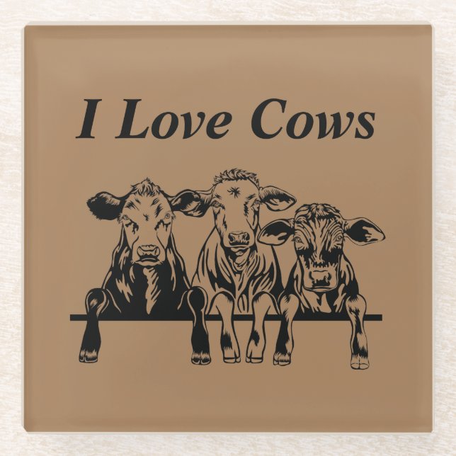 I Love Cows Glass Coaster (Front)
