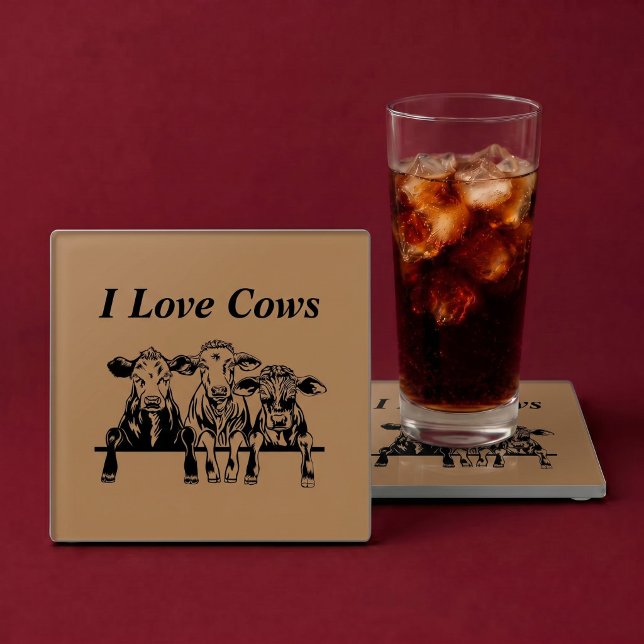 I Love Cows Glass Coaster (Creator Uploaded)