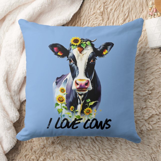 I Love Cows Sunflowers Farm Country Cushion (Blanket)