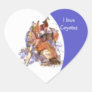 "I love Coyotes, Animal with Heart Heart Sticker