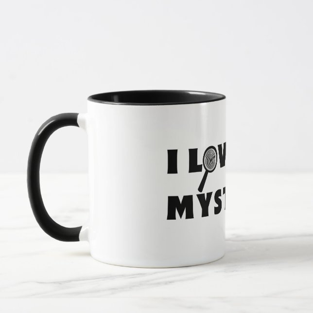 I Love Cozy Mysteries Black and White Mug (Left)