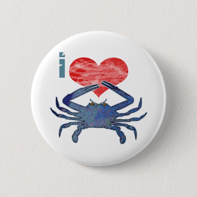I Love Crab 6 Cm Round Badge (Front)