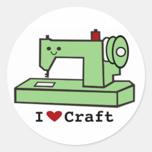 I Love Craft- Kawaii Sewing Machine Classic Round Sticker