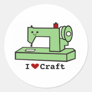 I Love Craft- Kawaii Sewing Machine Classic Round Sticker