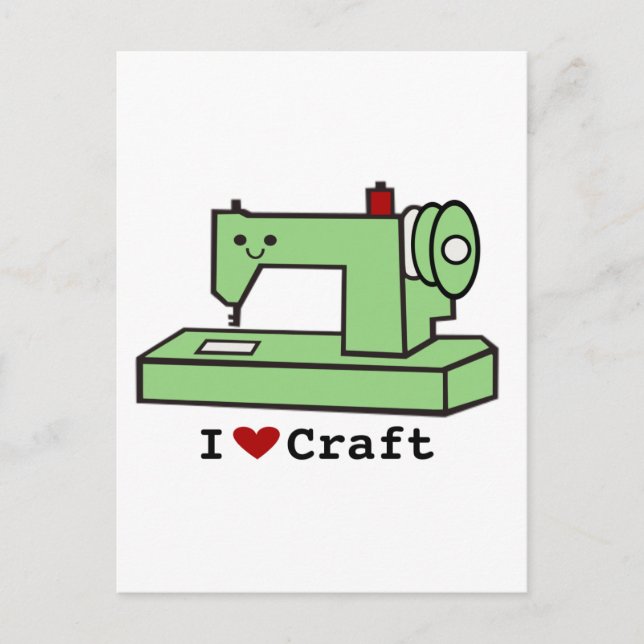 I Love Craft- Kawaii Sewing Machine Postcard (Front)