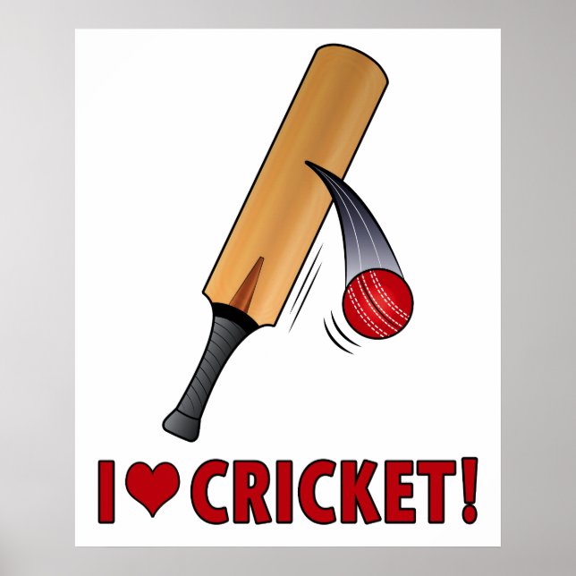 I Love Cricket Bat and Ball Poster (Front)