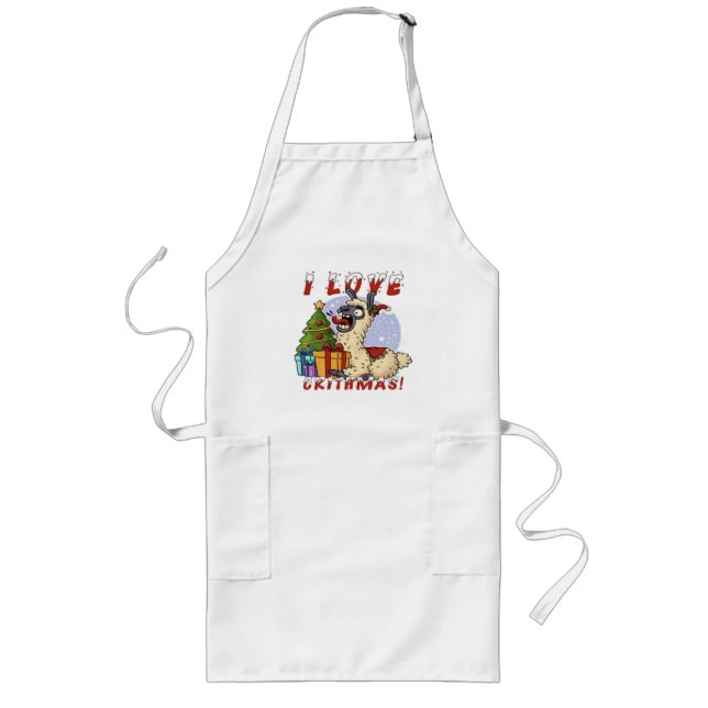 I LOVE CRITHMAS Llama  Long Apron (Front)