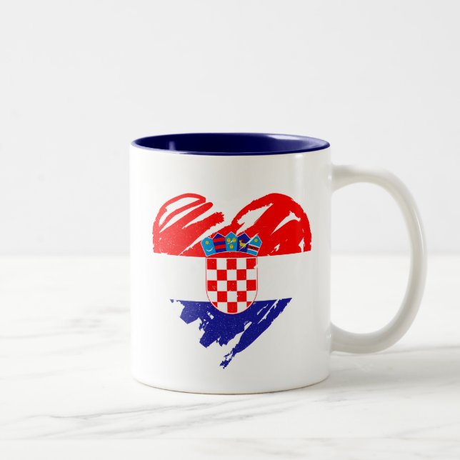 I Love Croatia - Croatian Flag Heart Two-Tone Coffee Mug (Right)