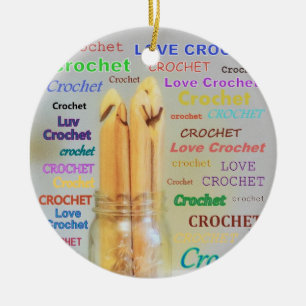 I Love Crochet Hooks Ball Mason Jar Design Ceramic Tree Decoration