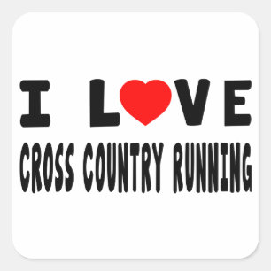 I Love Cross Country Running Square Sticker