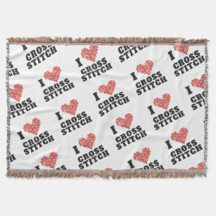 I Love Cross Stitch Pattern Throw Blanket