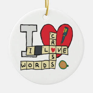 I Love Crossword Puzzles Ceramic Tree Decoration