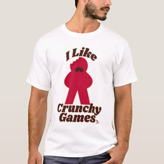 I Love Crunchy Games Fun Meeple Art T-Shirt (Front)